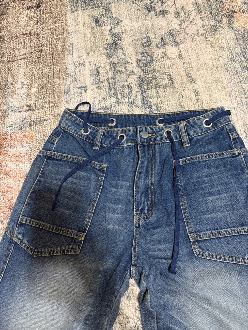 SHEIN Dark Blue Wide Leg Jeans with Front Patch Pockets - Picture 2 of 6